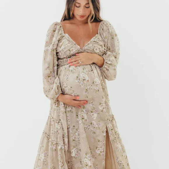 Floral Beige Maxi Dress - Picture 2 of 4